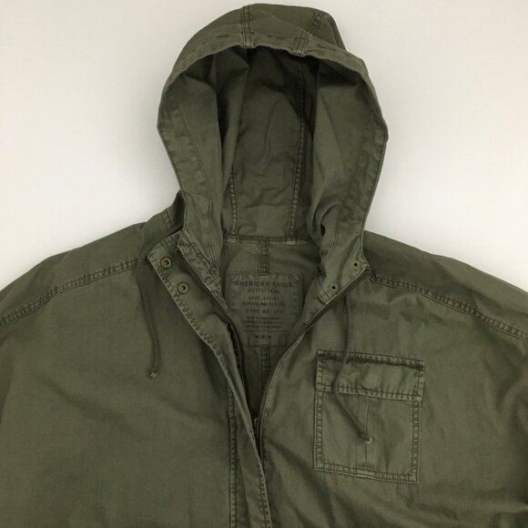 American Eagle Oversize S/S Army Olive Green Hooded Military Utility Jacket - M - Picture 7 of 10
